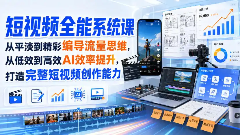 《短视频全能实战体系,AI提效+全链路打通,从0到1做出高质感成片》-猴哥资源站