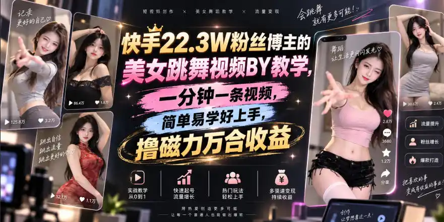 《快手美女跳舞视频搬运新玩法,一分钟一条轻松撸磁力万合收益》-猴哥资源站