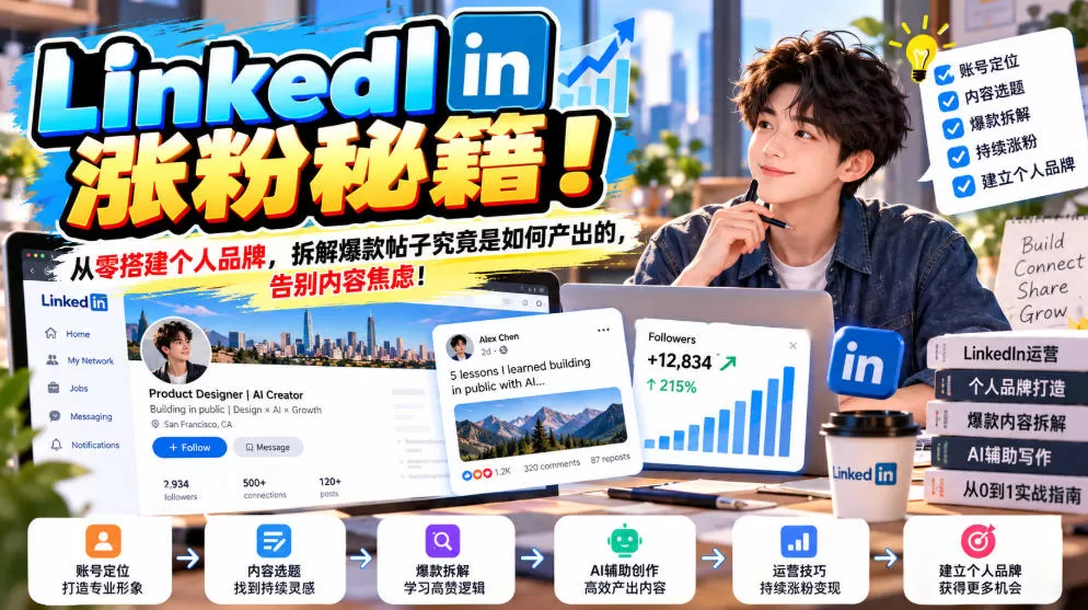 LinkedIn涨粉秘籍!从零搭建个人品牌,拆解爆款帖子究竟是如何产出的,告别内容焦虑!【原创双语字幕】-猴哥资源站
