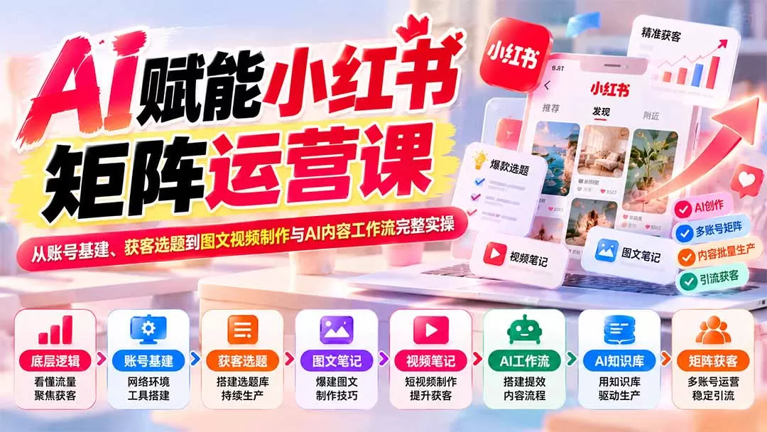 《AI矩阵小红书获客实战,从0跑通精准引流稳定获客全链路》-猴哥资源站