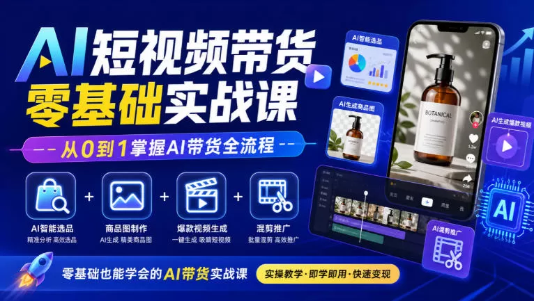 《AI短视频带货全流程实操,零基础也能批量出片稳定变现》-猴哥资源站
