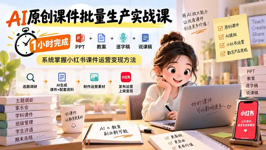 《AI课件变现全流程,零基础日更30天小红书素材,一单79.9元》-猴哥资源站