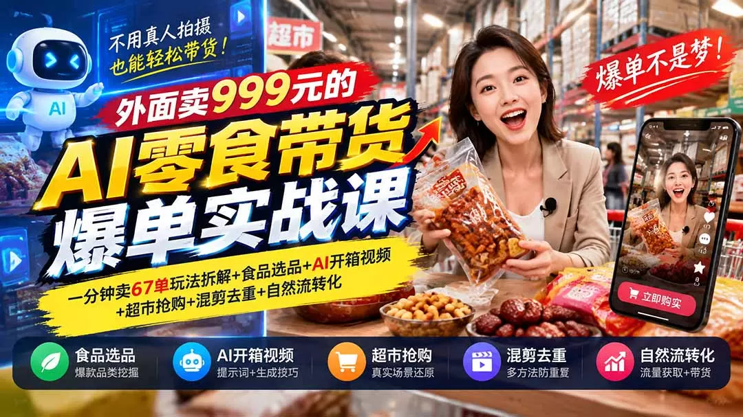 《AI零食带货新玩法:零真人出镜,批量生成爆款视频》-猴哥资源站