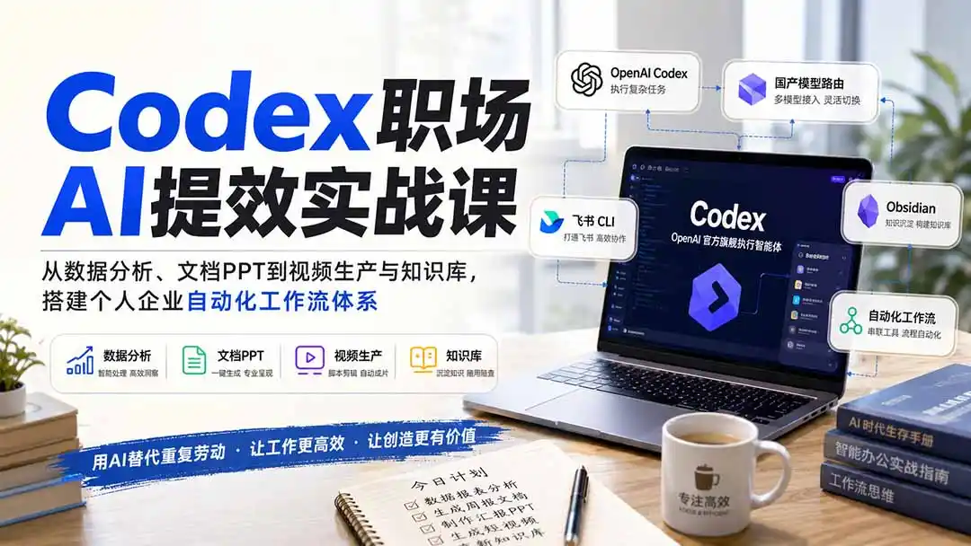 《Codex全域自动化办公实战,零代码打造AI工作流,效率翻倍告别加班》-猴哥资源站