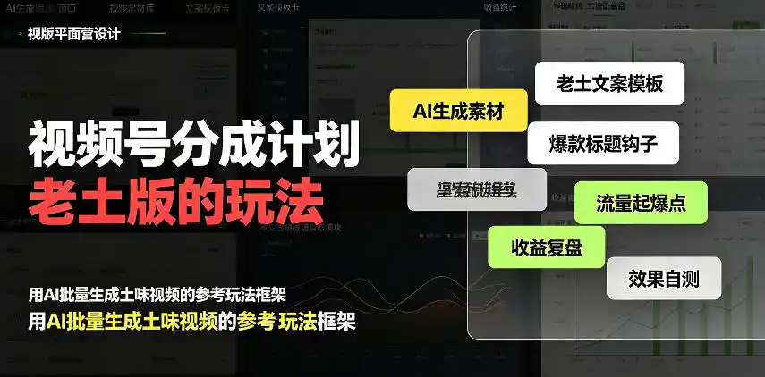 《视频号分成计划老土版,AI量产日入300+的蓝海玩法》-猴哥资源站