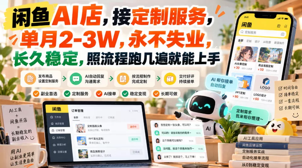 闲鱼AI店,接定制服务,单月2-3W,永不失业,长久稳定,照流程跑几遍就能上手-猴哥资源站