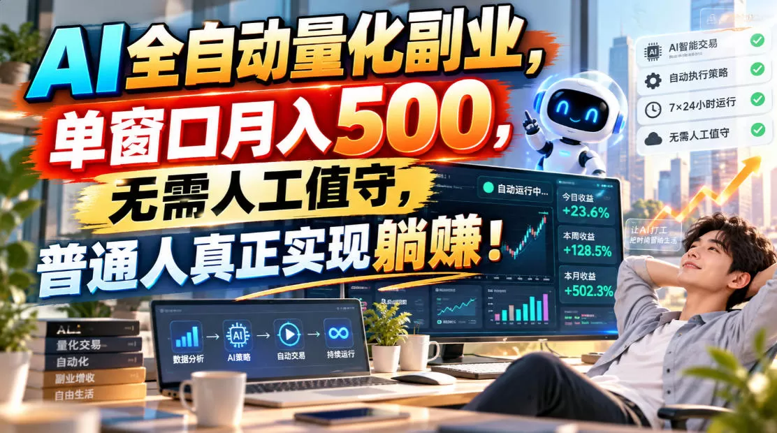 《AI量化交易全托管,单窗口月入500+,零基础1小时上手》-猴哥资源站