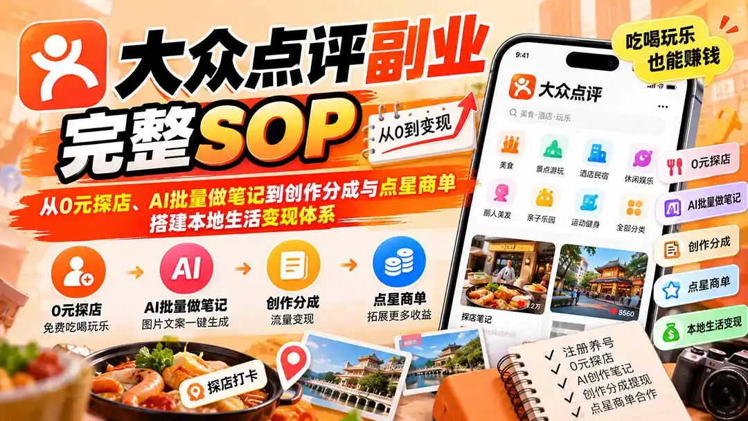 《AI探店创作分成全攻略,0元吃喝还能稳定变现》-猴哥资源站