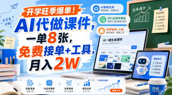 《AI代做课件零门槛接单,一单几百块,开学季爆单月入2W》-猴哥资源站