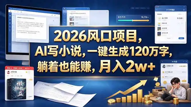 《AI写小说全自动出稿,一键生成120万字躺着赚稿费》-猴哥资源站