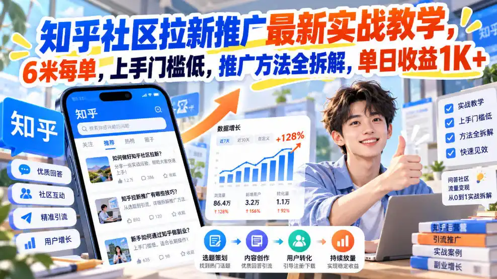 《知乎社区拉新实战,6米每单日入1K+全拆解》-猴哥资源站