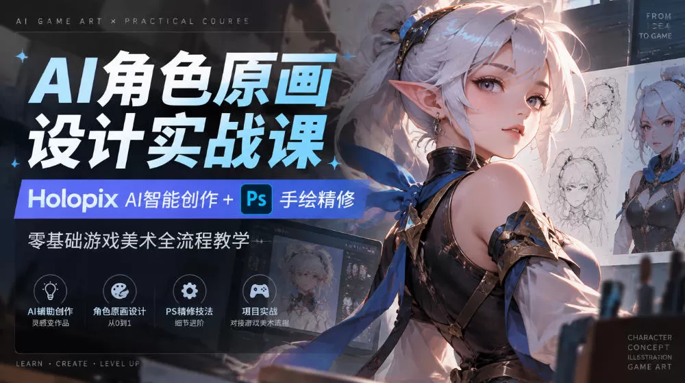 《AI+PS双引擎原画实战,零基础快速出专业角色作品》-猴哥资源站