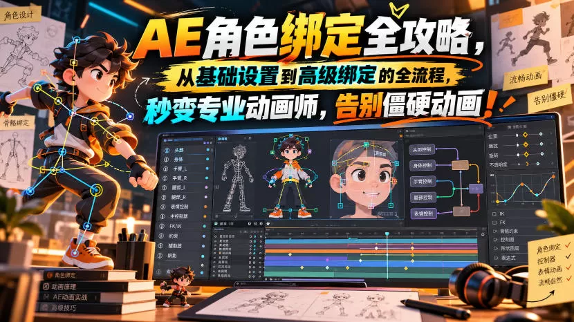 【无水印】AE角色绑定全攻略,从基础设置到高级绑定的全流程,秒变专业动画师,告别僵硬动画!【原创双语字幕】-猴哥资源站