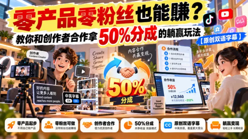 《零产品零粉丝,借创作者流量拿50%分成的躺赢攻略》-猴哥资源站