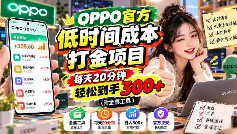 《OPPO官方打金项目,每天20分钟轻松日入300+》-猴哥资源站