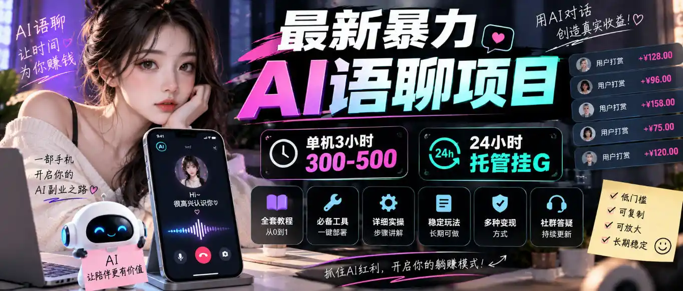 《AI智能语聊全自动挂机,旧手机躺赚日入300+,全套托管实操》-猴哥资源站