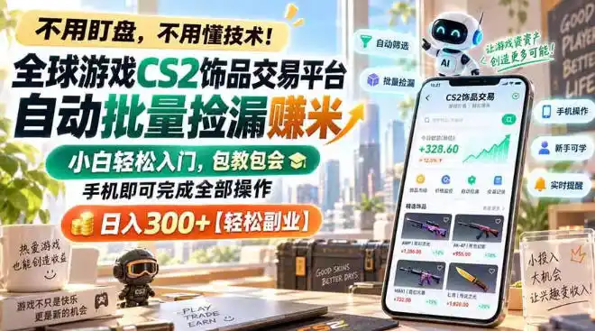 《CS2饰品自动捡漏,手机挂机日入300+小白实操》-猴哥资源站