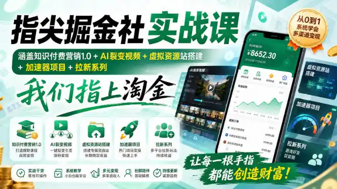 《指尖掘金社:死磕营销+被动流量,零基础打造可持续被动收入体系》-猴哥资源站