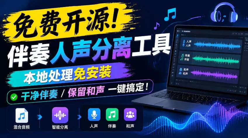 《开源免费!本地AI伴奏人声分离,一键出干净伴奏+保留和声》-猴哥资源站