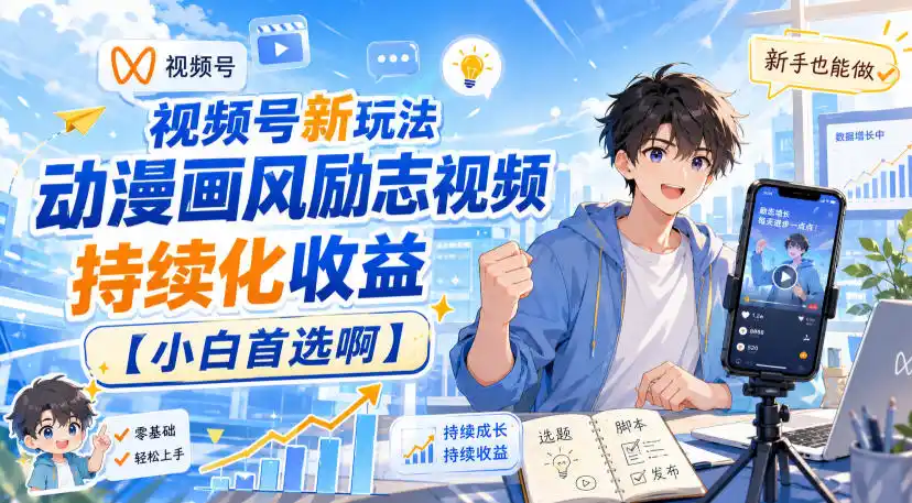 《视频号AI动漫画风励志视频,小白也能条条爆款持续变现》-猴哥资源站