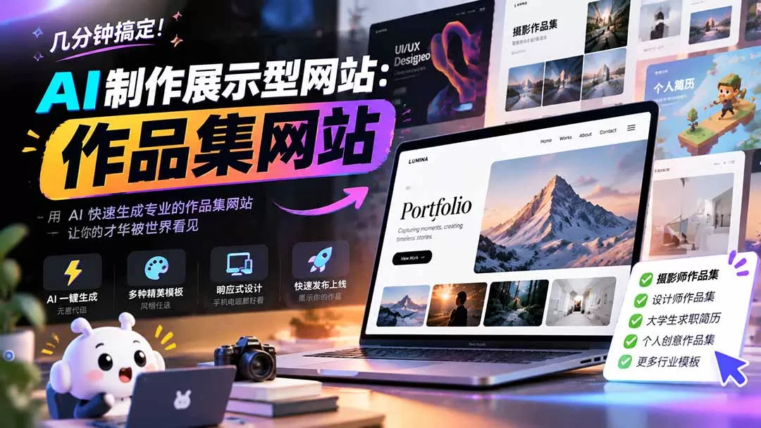 几分钟搞定,AI制作展示型网站制作:作品集网站,用AI快速生成专业的作品集网站,接单变现!-猴哥资源站