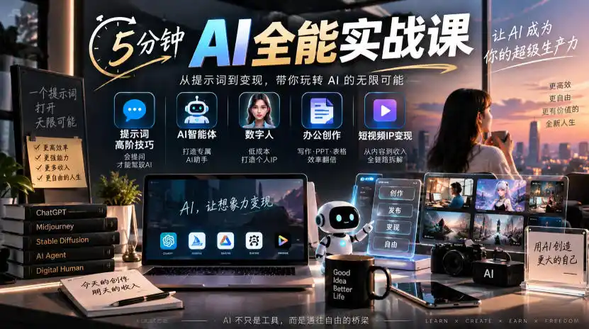 《AI全能实战:提示词+智能体+数字人短视频IP变现攻略》-猴哥资源站