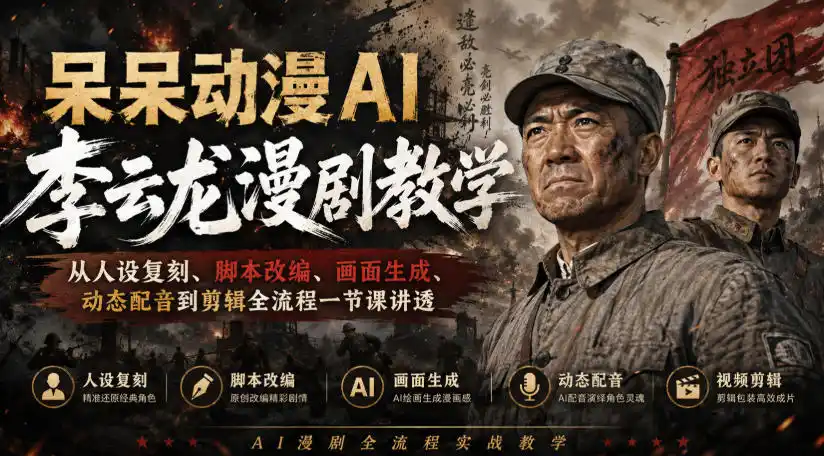 《AI李云龙漫剧全流程实操,零基础复刻爆款一节课讲透》-猴哥资源站
