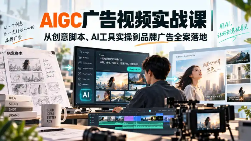《AIGC广告视频全案实战,零基础接单品牌广告变现攻略》-猴哥资源站