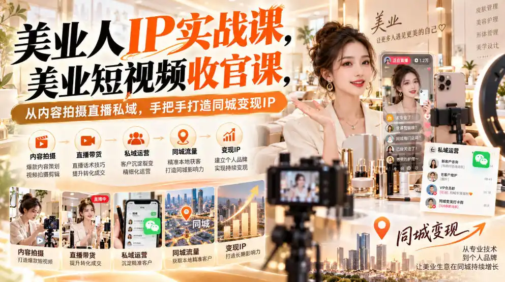 《美业IP同城变现实战:短视频+直播+私域,手把手打造百万级本地红人》-猴哥资源站