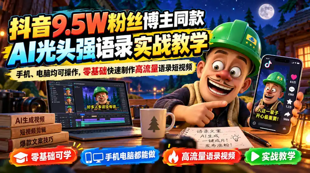 《AI光头强语录实战:手机电脑双端出片,20分钟批量做爆款》-猴哥资源站