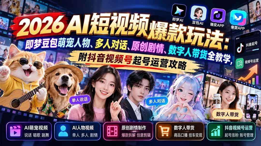 《AI短视频全流程实战:零基础做出爆款,一部手机打通变现》-猴哥资源站