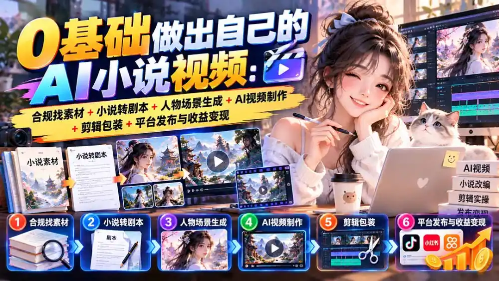 《零基础AI小说视频全流程,手机跑通从创作到变现》-猴哥资源站