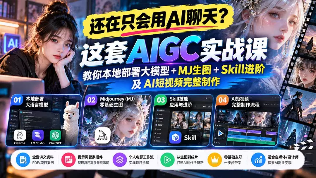 《AIGC全栈实战合集:从本地大模型到AI电影工作流,零基础一站式打通》-猴哥资源站