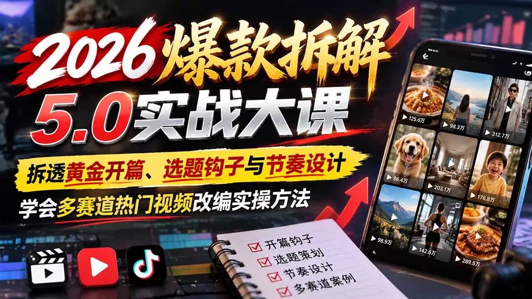《2026爆款拆解5.0:拆透热门视频逻辑,普通人也能批量出爆款》-猴哥资源站
