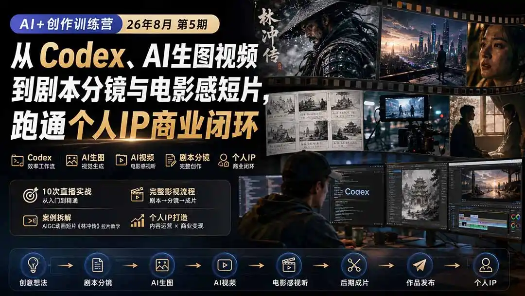 《AI创作训练营:从零基础到独立出片,打通个人IP商业变现全链路》-猴哥资源站