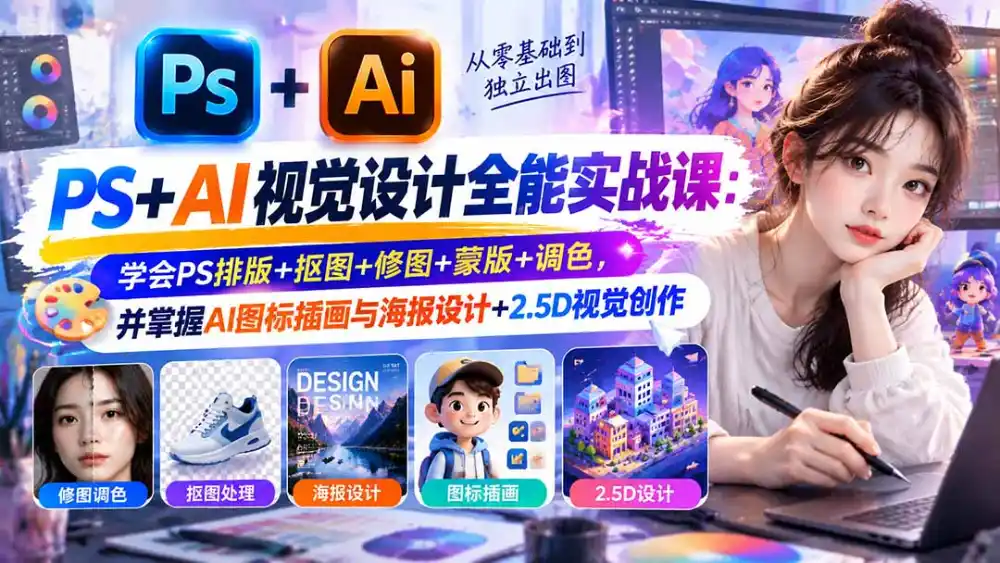 《PS+AI视觉设计全流程,零基础到独立出图实战攻略》-猴哥资源站