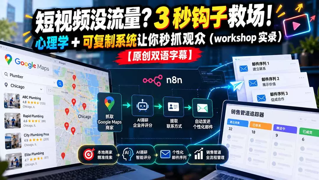 《n8n+AI全自动抓取本地商家线索,冷邮件矩阵稳定获客实操》-猴哥资源站