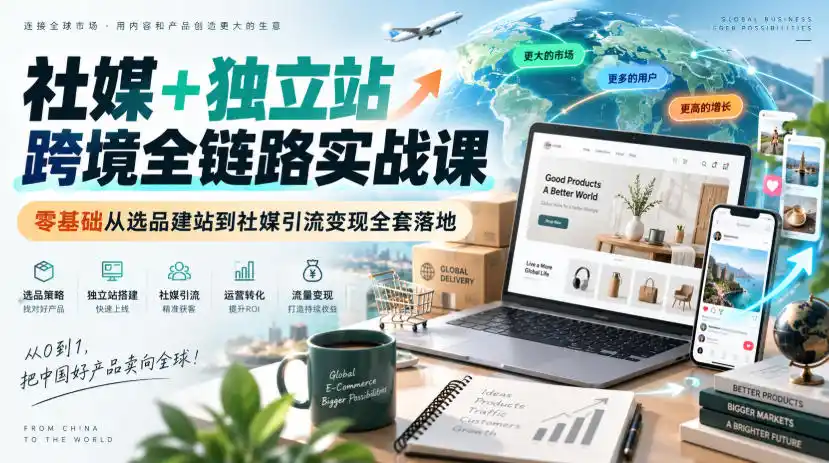 《社媒+独立站跨境全链路实战,零基础选品建站到海外变现全套落地》-猴哥资源站
