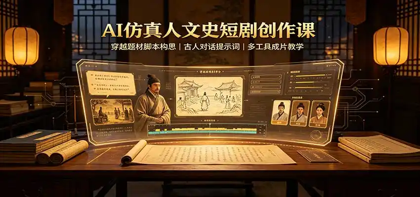 《AI仿真人穿越短剧实操课,文史典故一键变身爆款短视频》-猴哥资源站