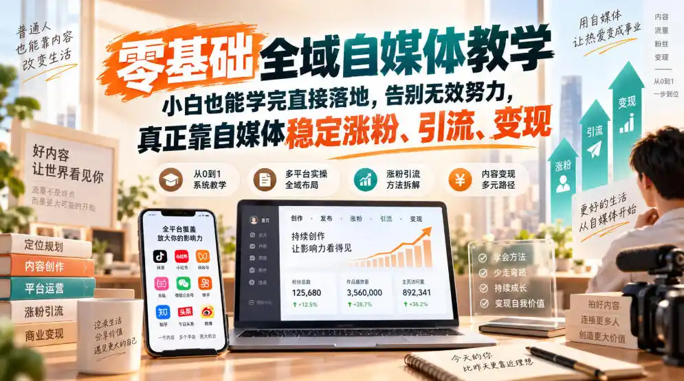 《零基础全域自媒体实战体系:从起号到变现的完整落地攻略》-猴哥资源站