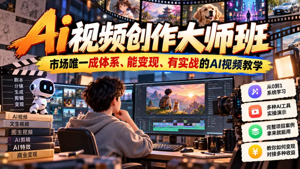 《AI视频全链路实战:从分镜到特效成片,接单变现一套打通》-猴哥资源站