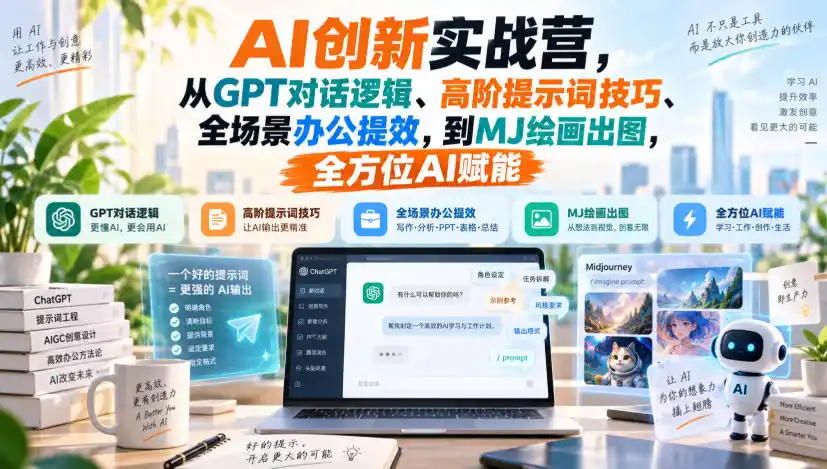 《AI创新实战营:从提示词到MJ绘画,零基础玩转AI全场景提效增收》-猴哥资源站