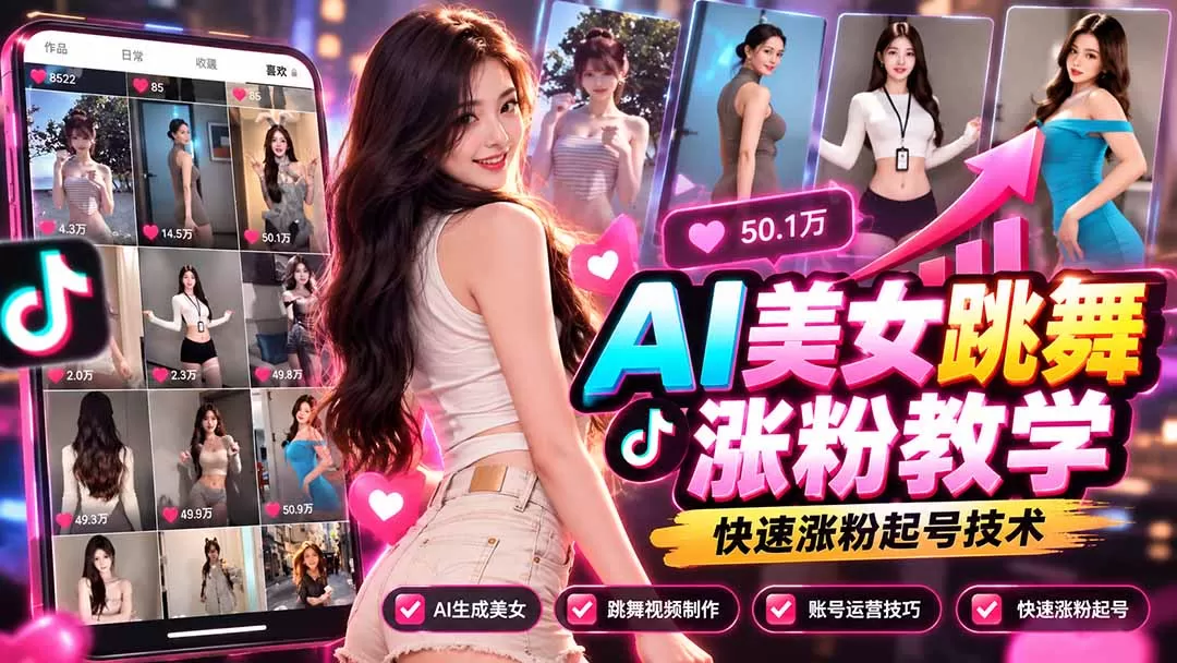 AI美女跳舞涨粉教学,AI生成美女,跳舞视频制作,账号运营与快速起号涨粉-猴哥资源站