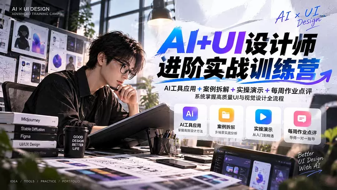 《AI+UI全流程实战:28节从图标到作品集,设计效率翻倍》-猴哥资源站