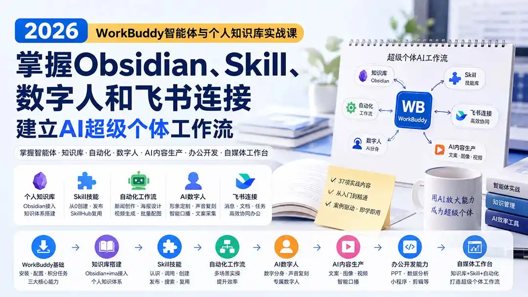 《WorkBuddy智能体全栈实战,零基础打造超级个体AI自动化工作流》-猴哥资源站