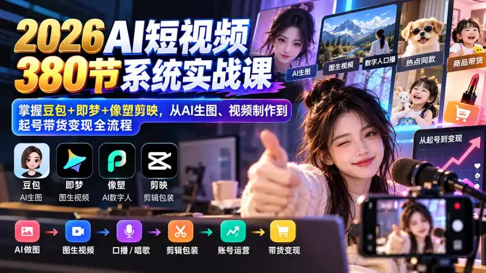 《380节AI短视频实战课,零基础玩转带货变现》-猴哥资源站