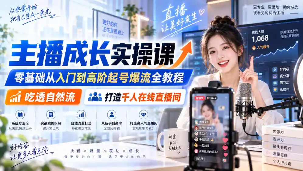 《主播成长实操课:零基础吃透自然流,打造千人在线爆款直播间》-猴哥资源站