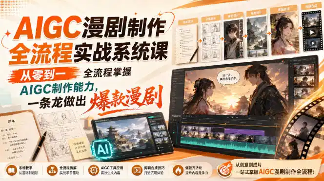 《AIGC漫剧制作全流程实战,零基础一条龙做出爆款漫剧》-猴哥资源站