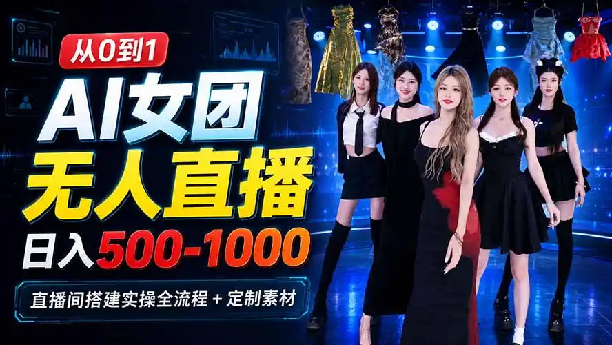 《AI女团无人直播,零基础日入500-1000的躺赚实操全攻略》-猴哥资源站
