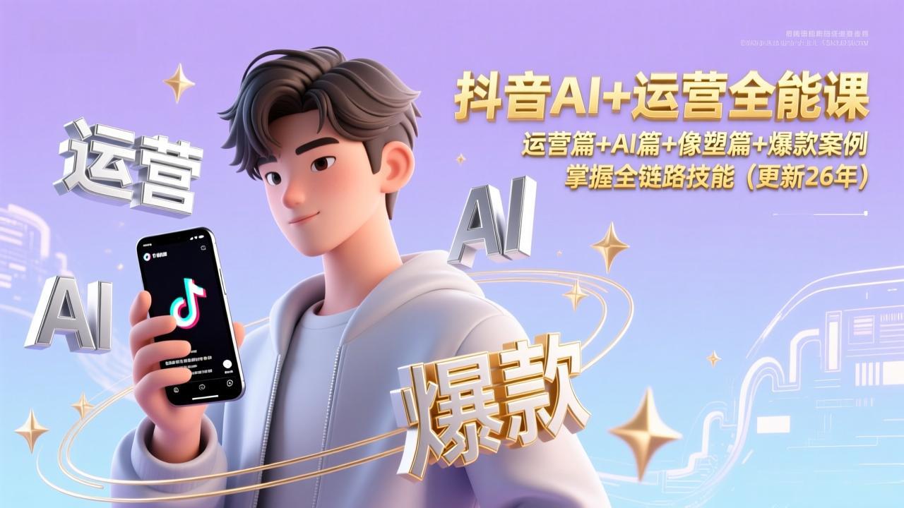 抖音AI+运营全能课,运营篇+AI篇+像塑篇+爆款案例,掌握全链路技能(更新26年